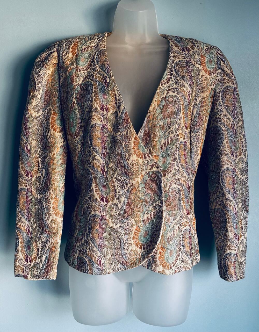 Vintage 80s Miss Elliette Paisley Brocade Blazer Jacket Made in USA